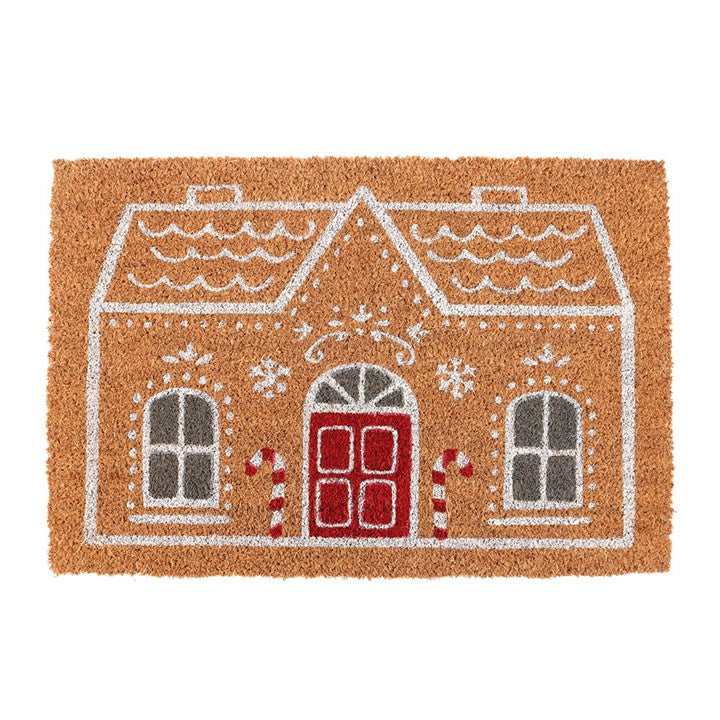 Natural Candy Cane Gingerbread House Doormat N/A