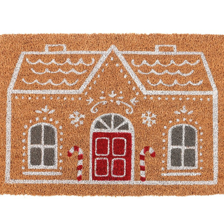 Natural Candy Cane Gingerbread House Doormat N/A