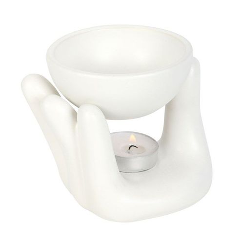 White Hand Ceramic Oil Burner Front White Grey