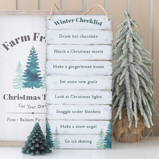 Winter Wonderland Checklist Hanging Sign front white black 