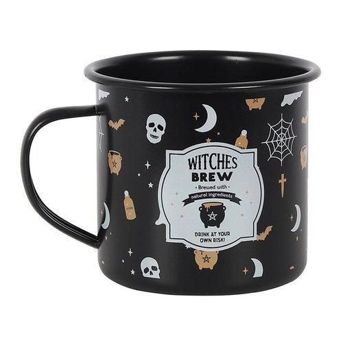 Witches Brew Enamel Mug Front Black White
