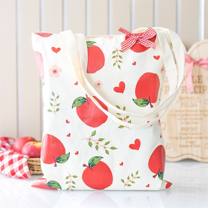 Apple Print Polycotton Tote Bag front red white