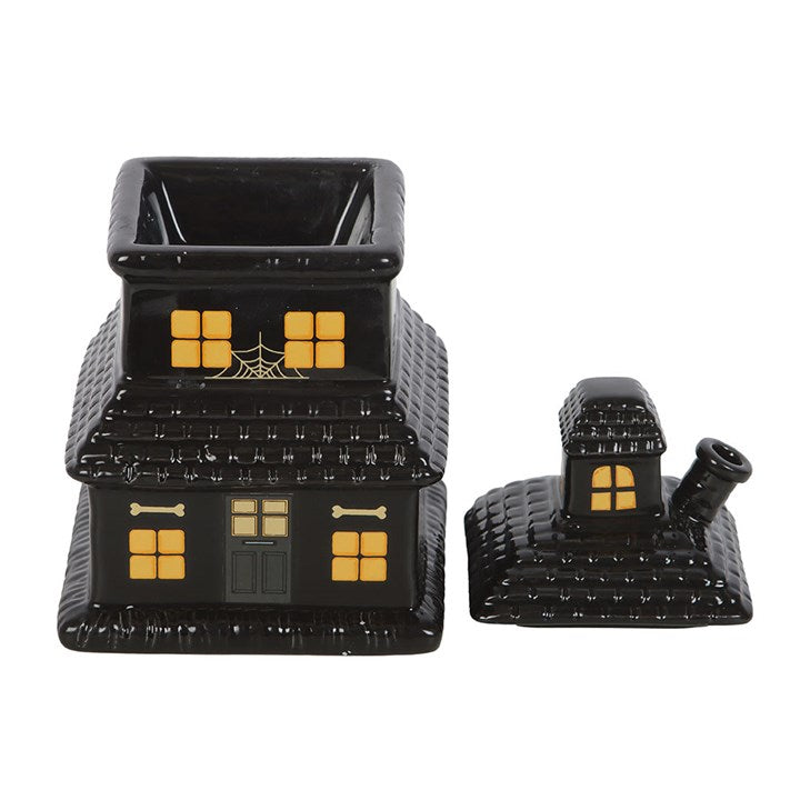 Black Haunted House Oil Burner and Wax Warmer Top off black yellow