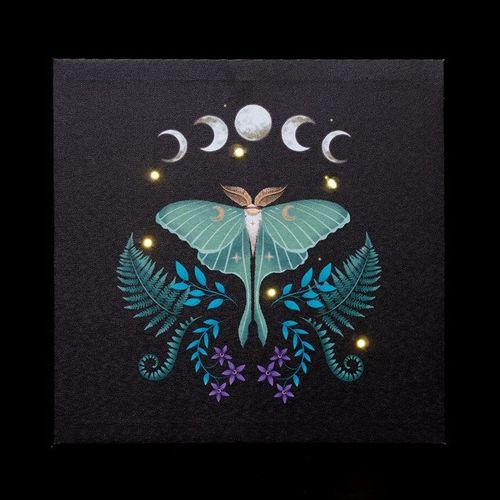Luna Moth Light Up Canvas Plaque top black blue 