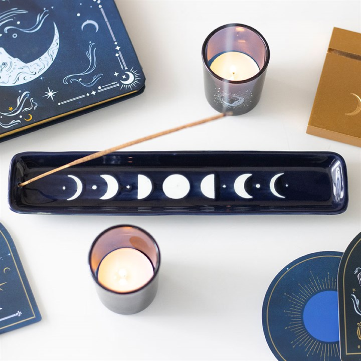Blue Moon Phase Ceramic Incense Ash Catcher N/A