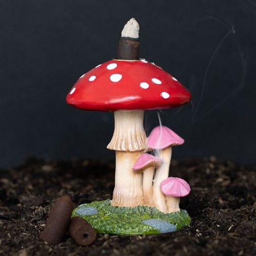 Mushroom Backflow Incense Burner front cream red