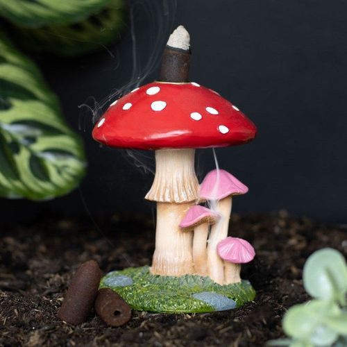 Mushroom Backflow Incense Burner frot red cream