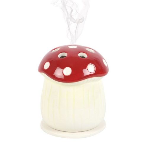 Mushroom Incense Cone Holder front red white