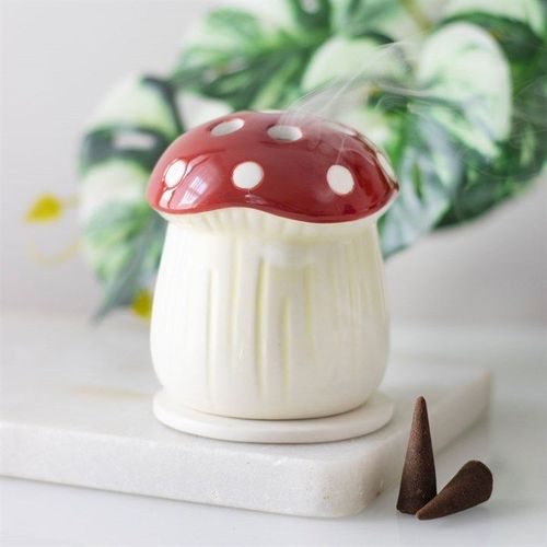 Mushroom Incense Cone Holder front red white