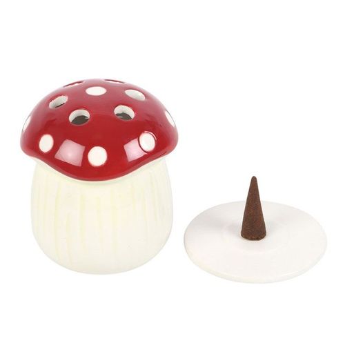 Mushroom Incense Cone Holder top off red white