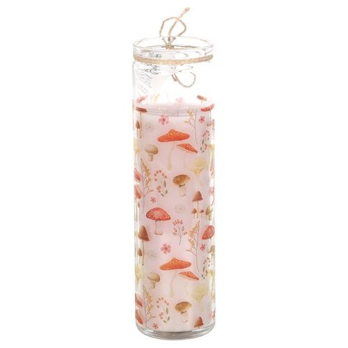 Mushroom Print Enchanted Forest Tube Candle back red pink