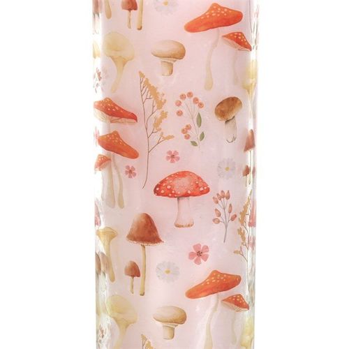 Mushroom Print Enchanted Forest Tube Candle close up pink red