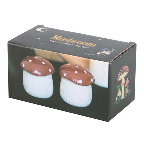 Mushroom Salt and Pepper Shakers packaged black white