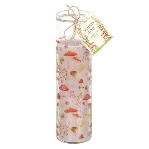 Mushroom Print Enchanted Forest Tube Candle front pink white