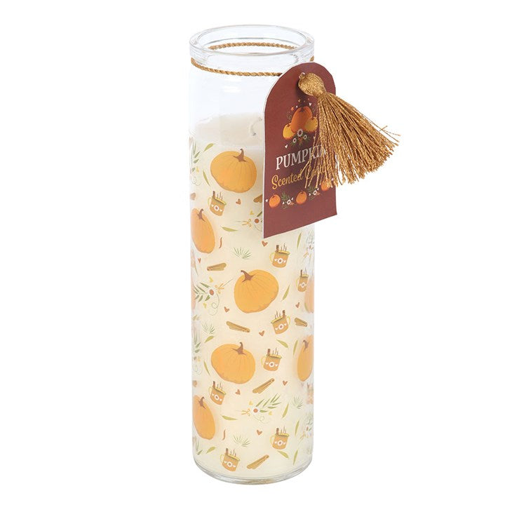 Pumpkin Print Tube Candle front white orange