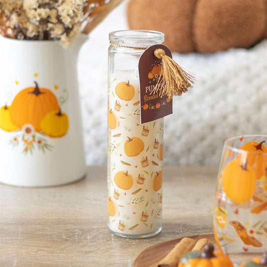 Pumpkin Print Tube Candle front orange white