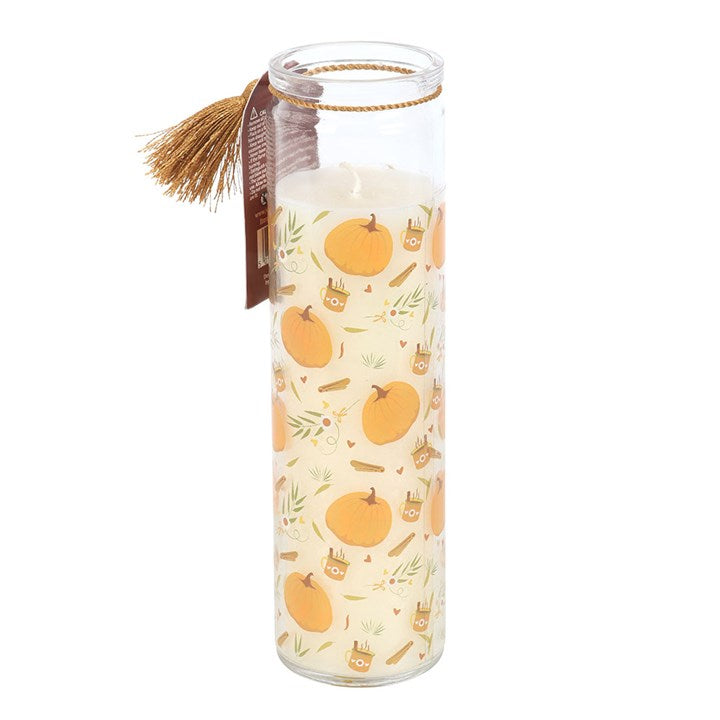 Pumpkin Print Tube Candle side orange white