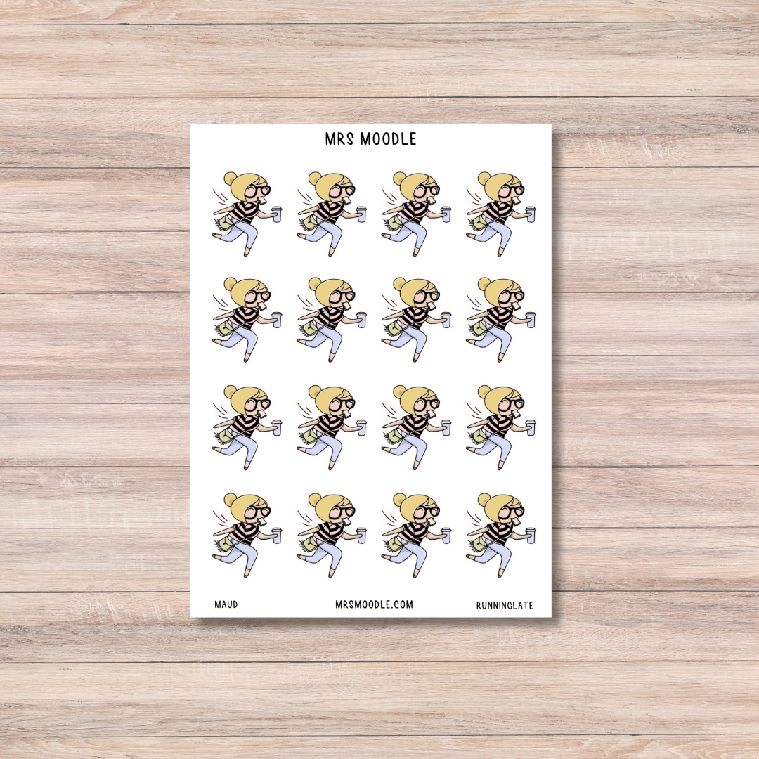 maud running late character journal sticker