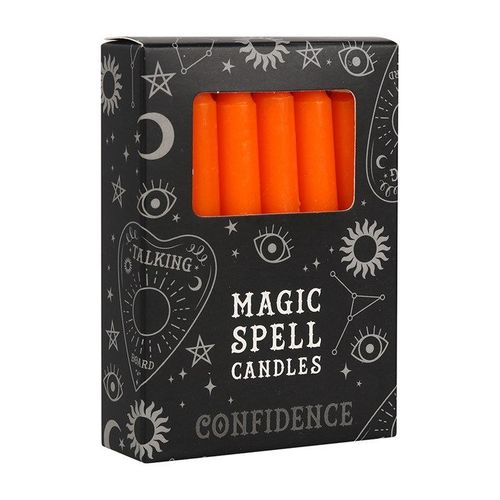 Set of 12 Orange 'Confidence' Spell Candles front black orange
