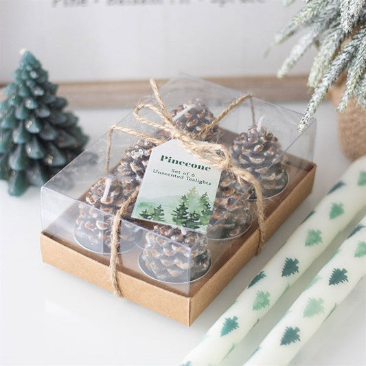 Set of 6 Pinecone Tealight Candles front