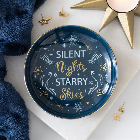Silent Nights Starry Skies Trinket Dish top blue white