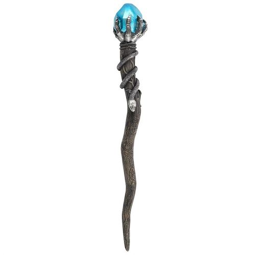 Silver Claw Wand with Blue Gem front blue brown