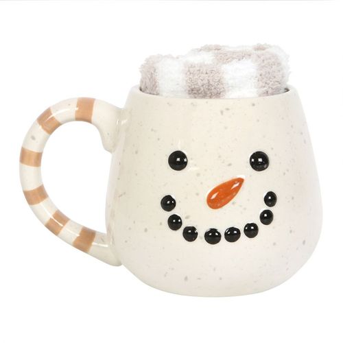 Snowman Mug and Socks Set front white black 