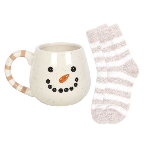 Snowman Mug and Socks Set front white black