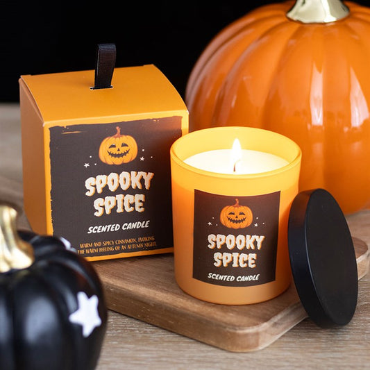Spooky Spice Cinnamon Candle front orange black