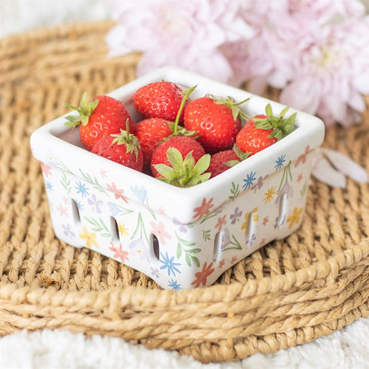 Spring Floral Print Ceramic Berry Basket front red white