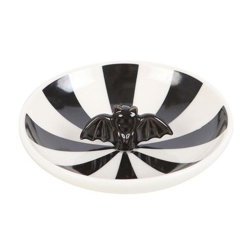 Striped Bat Trinket Dish front black white