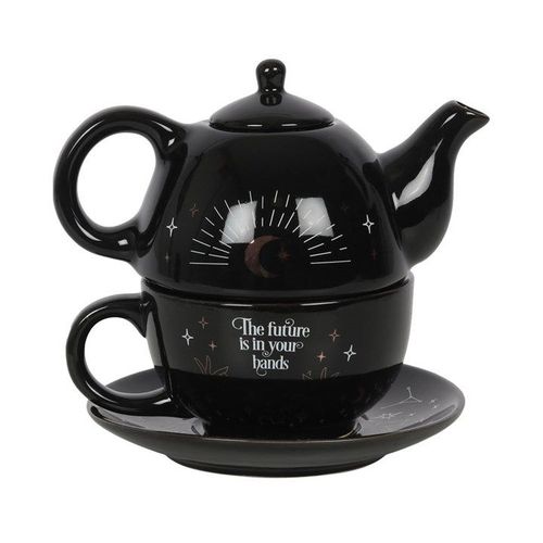 The Fortune Teller Tea For One Tea Set front black white