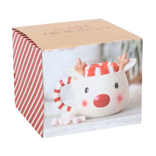 Rudolph Reindeer Mug and Socks Set N/A