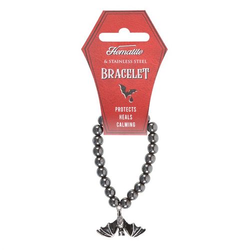 Hanging Bat Hematite Charm Bracelet N/A