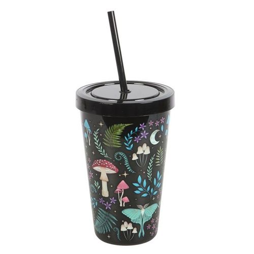 Dark Forest Print Plastic Tumbler with Straw N/A