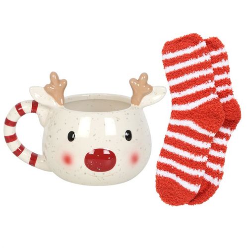 Rudolph Reindeer Mug and Socks Set N/A