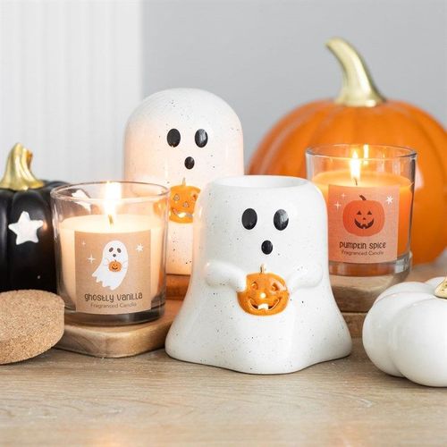 Ghost Shaped Oil Burner and Wax Warmer with Pumpkin N/A