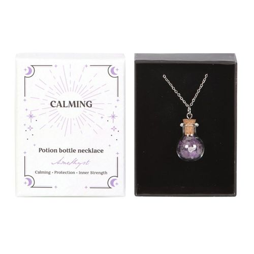 Calming Amethyst Crystal Chip Potion Bottle Necklace N/A