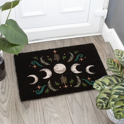 Black Dark Forest Moon Phase Doormat N/A