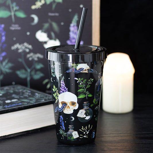 Venom & Vines Print Tumbler with Straw front black blue