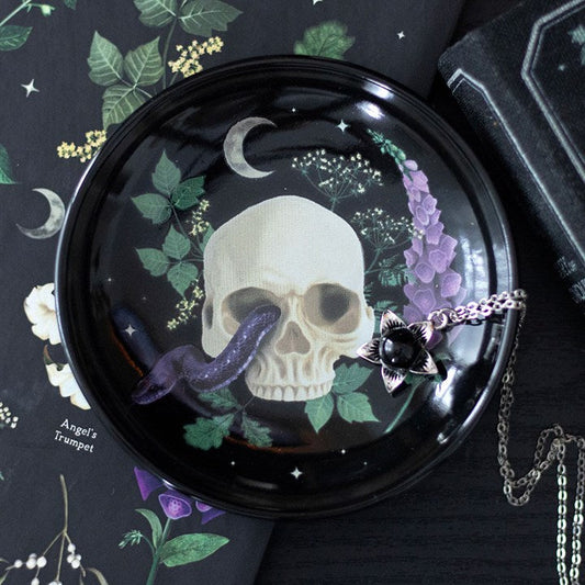 Venom & Vines Skull Trinket Dish top black white