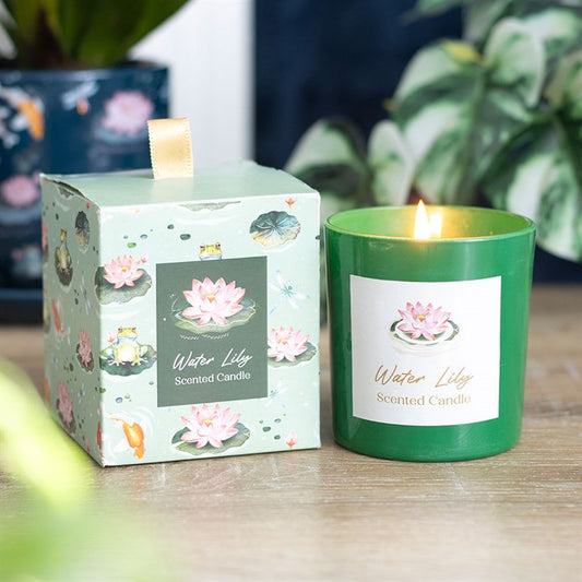 Water Lily Candle front green white