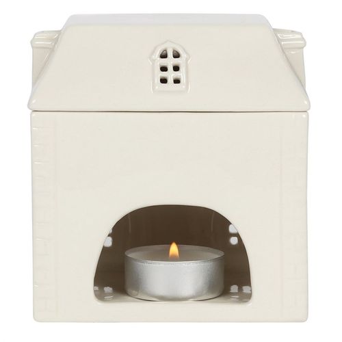 White Ceramic House Oil Burner back white grey
