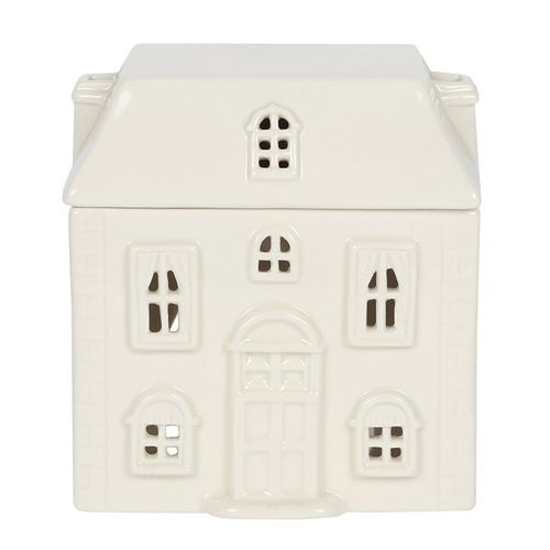 White Ceramic House Oil Burner front white grey 