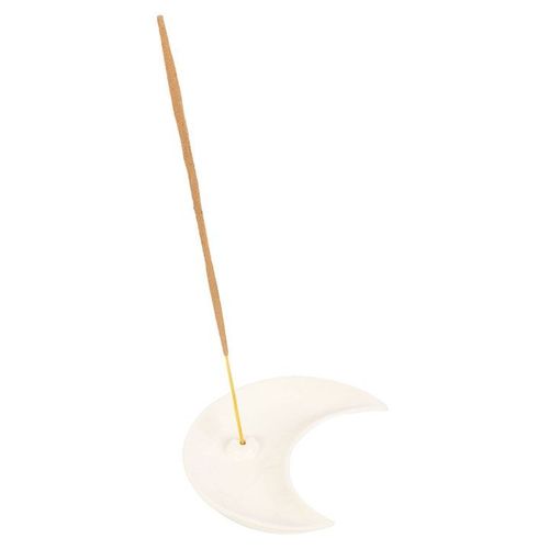 White Crescent Moon Incense Stick Holder front white brown