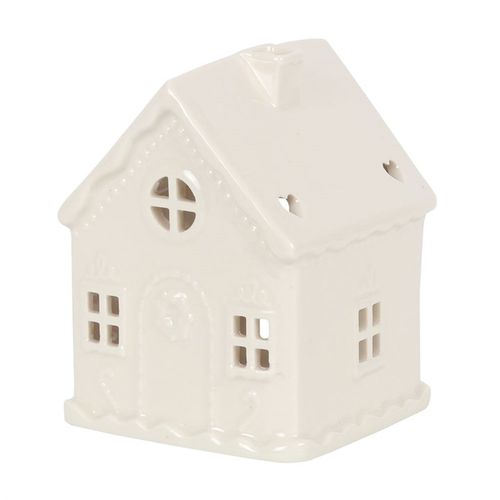 White Gingerbread House Tealight Holder front white grey