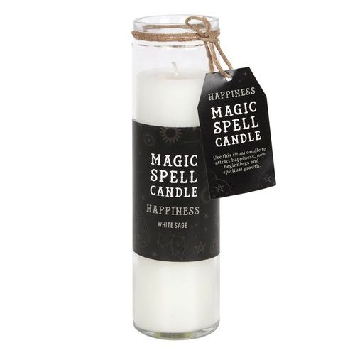 White Sage 'Happiness' Spell Tube Candle front white black