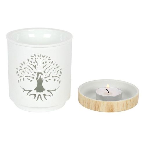 White Tree of Life Cut Out Oil Burner front 