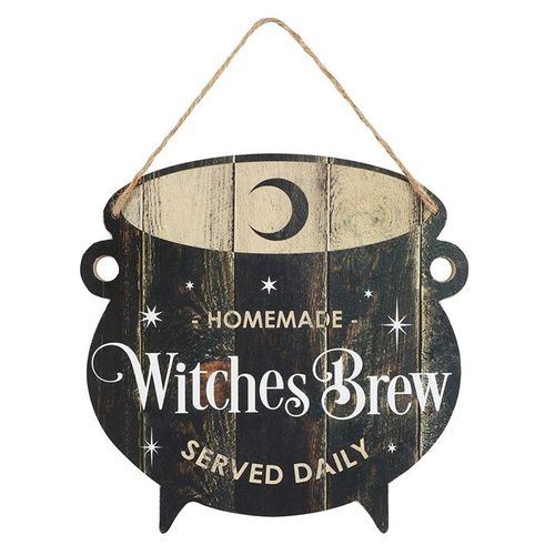 Witches Brew Cauldron MDF Hanging Sign Front  black white